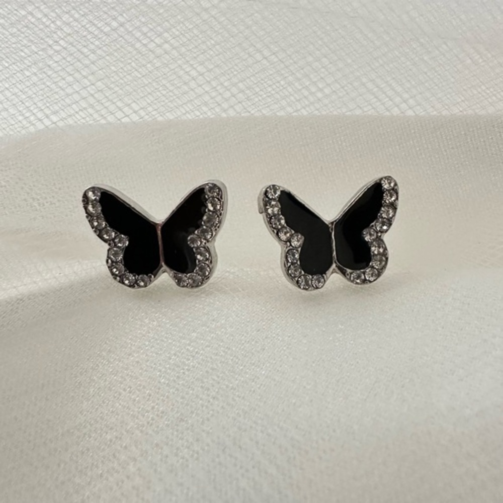 Fashion Jewelry Black and Silver Butterfly Earrings
